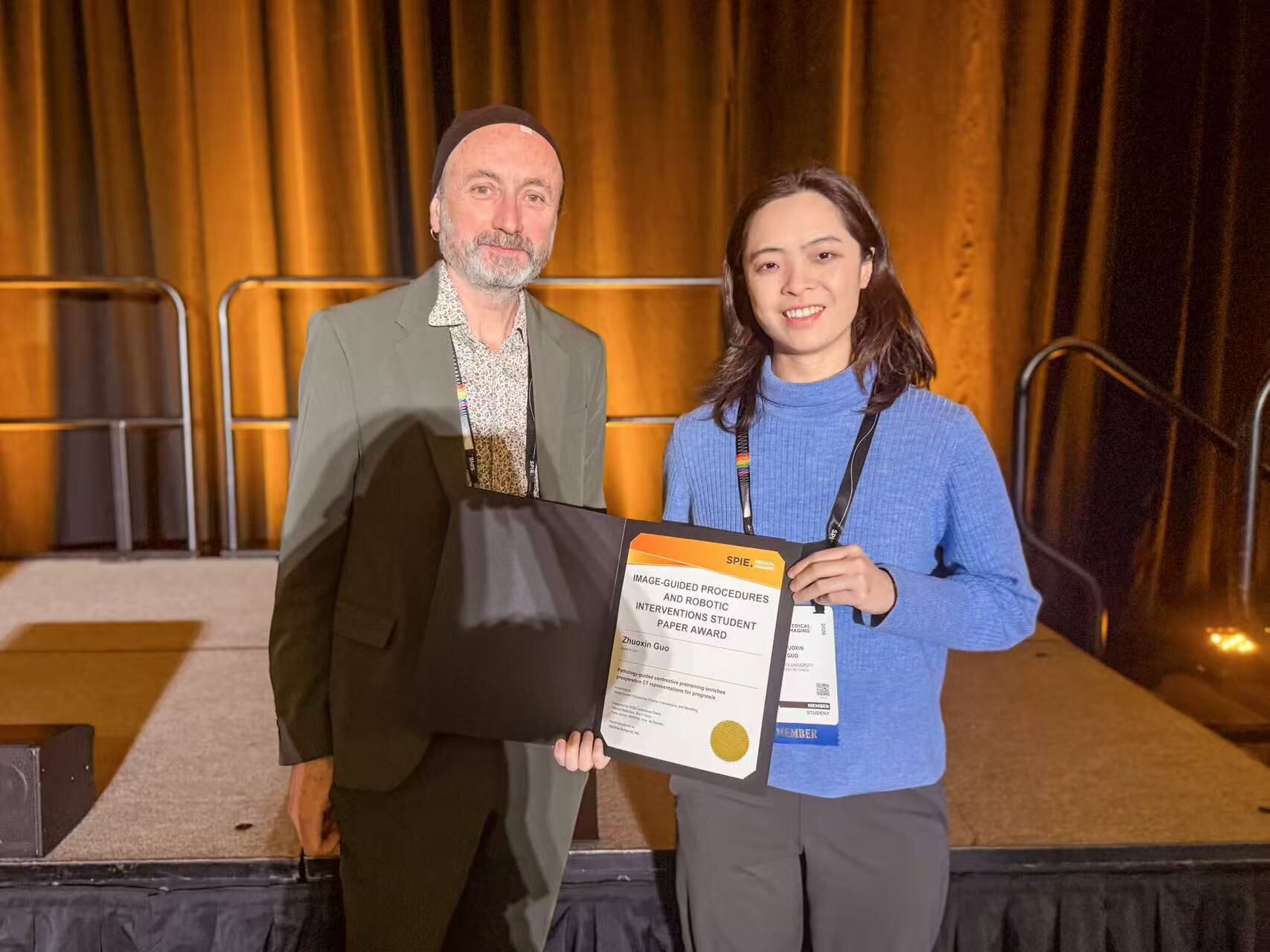 Zhuoxin Guo Wins Best Paper Award at SPIE
